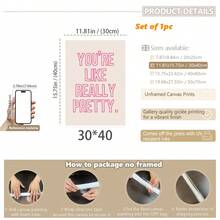1幅装裱帆布墙画，“你真美”海报，现代风格，粉色浴室装饰，少女风墙面装饰，浴室墙画，可爱浴室装饰，家居装饰，房间装饰，少女风墙画，送给女孩的礼物