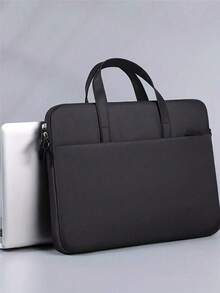 1pc Embroidery Customization Solid Color Simple And Lightweight Portable Laptop Bag, Portable Business Trip Waterproof Computer Protective Case, Zippered Office Computer Bag That Can Be Worn Cross-Body, 14 Inch Laptop Handbag Minimalist Double Handle Laptop Bag Laptop Sleeve Computer Bag For School Student Black Bag
