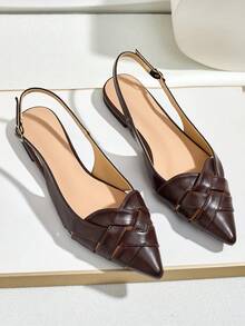 Women's Summer 2025 New Wrap-Around Braided Flat Sandals, Casual & Versatile Colorblock Woven Slip-On Shoes, Solid Color Fashion, Outdoor Wear, Spring/Summer/Autumn,Ballet - Coffee Brown - View 4