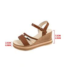 女士金色编织钻石般装饰厚底坡跟凉鞋，年轻时尚波西米亚风格休闲百搭假日坡跟厚底凉鞋 - 棕色 - 查看 9