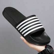 Striped Sandals, Non-Slip Slippers, Classic Five-Bar Design Beach Slides - Black - View 7