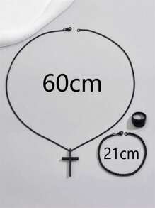 Set de joyería de 3 piezas con colgante, pulsera y anillo de cruz de acero inoxidable simple, estilo casual de calle, regalo ideal para novio, esposo en cumpleaños, aniversario