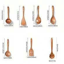 8PCS/7PCS/1PC Wooden Kitchen Cooking Utensils, 8 Pcs Natural Teak Wooden Spoons Spatulas And Wooden Storage Barrel For Non-Stick Pan - Brown - View 10
