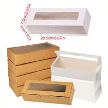 20 caixas de presente de papel kraft com janelas transparentes, 2 cores disponíveis, adequadas para embalagens de macaron, artigos para festas, caixas de presente - Multicolorido - Ver 5