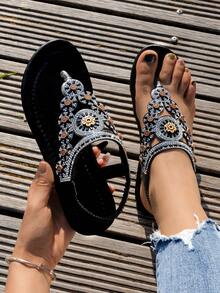 Women's Newest Style Roman Sandals, Bohemian Style Women's Flat Sandals In Brown Color - Black Diamond - View 2