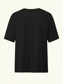 Overstimulated Graphic Oversized Loose Fit Women Short Sleeve Casual Tee Black Summer - Black - View 2