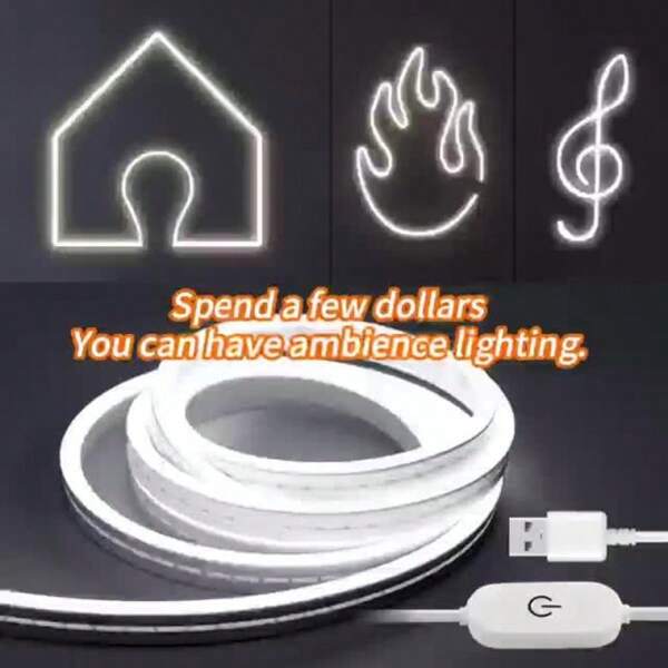 Luces de tira de neón LED con control táctil alimentadas por USB - Flexibles, portátiles, sin punto ciego, iluminación de pared y armario para decoración del hogar, lectura, fondo de TV y mejora del ambiente, luces de neón para dormitorio