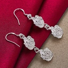 Charmante silberfarbene Rose Blumen Ohrhänger für Frauen, Hochzeit, Verlobung, Mode Party, Charm Schmuck