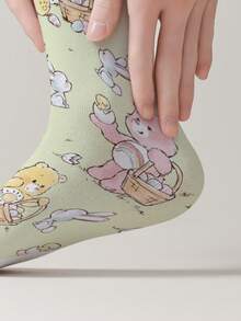 CARE BEARS 1 双爱心熊主题女袜，360 度数码印花愤怒熊、欢呼熊、许愿熊、心形欢呼熊图案，长袜适合日常穿着、节日、生日、礼物和其他场合 - 彩色 - 查看 3