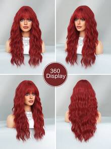 7JHH WIGS 24 Inch Gorgeous Hot Red Long Straight Wig For Women, Fluffy Synthetic Wig With Bangs Dark Roots Hair, Natural Looking Very Soft Synthetic Heat Resistant Fiber Hair Wig Accessories, Full Machine Beautiful Wig For Girls Music Festival Party Street Wear, Halloween Cosplay Anime Or Costume Use - 紅色 - 查看 5
