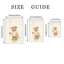 1 pieza Cuadro de arte de pared de oso de peluche de pesca, impresión de oso de peluche en lienzo para decoración de guardería, póster de pesca, decoración de habitación para niños o dormitorio, regalo para ella, sin marco o con marco