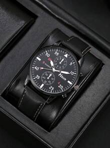 Set de 2 relojes de pulsera cuarzo analógicos de PU versátiles y de moda para hombre