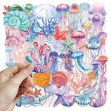 50张透明海洋动物贴纸，防水PET材质，适用于水瓶、电脑、笔记本电脑、手机、行李箱、笔记本、冰箱等。 - 彩色 - 查看 8
