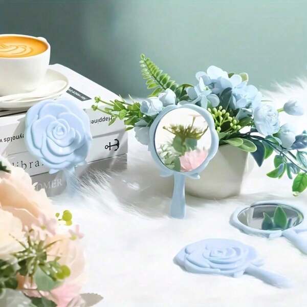 30 sztuk/opakowanie Zestaw prezentowy dla Panny Młodej - Lustro plastikowe z wzorem róż, kartka z podziękowaniami i woreczek z organzy - idealne na upominki weselne i prezenty dla druhen