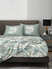 4Pcs Botanical Leaves Pattern Sheet Set Bedding Set, 1pc Fitted Sheet & 1pc Flat Sheet& 2pcs Pillowcase Bedding Mattress Protector Set (Not Including Pillow Core)Luxury Fitted Sheet Set King Queen Full TWIN SIZE Sheet Deep Pocket Up To 11.8 Inch Pillowcase, Soft Breathable Wrinkle-Free Better For Sleep, Luxury Hotel Style, Gift For Mom Dad Friend - Multicolor - View 5