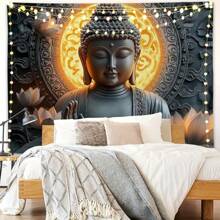 1 Pc Bohemian Tapestry Wall Hanging, Beige White Floral Tapestry With Dotted Daisy Medallion Print Bedroom Boho Hippie Home Decor Rama Decoration Rama Gifts Birthday Graduation