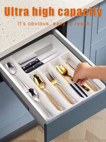 1pc Large Size Cutlery And Utensil Organizer Box, Made Of Plastic PP Material, Suitable For Kitchen Countertop, Cabinet Drawer Storage, Compartmentalized For Chopsticks, Cutlery, And Other Kitchenware, Back To School Supplies