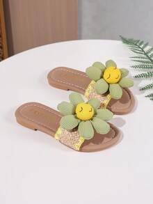 Girls' Summer New Cute Sunflower Flat Open-Toe Fashion Sandals - Gray green - View 3