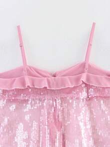 ZEVITY Women's Sequin Patchwork Camisole Top 2501 - Coral Pink - View 5