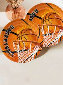 10pcs-Sport Theme Tableware Set For 10 Guests Basketball Disposable Paper Plate, Cake Box, Birthday Party Decoration, Gift Giving Party Decoration, Holiday Celebration Birthday Party Tea Party Wedding Birthday Gift Valentine's Day Home Office Party Exquisite Workmanship Fashionable Match Christmas Halloween