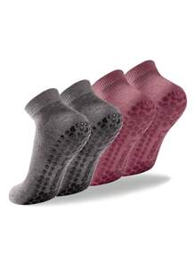 2 Pairs Deefly Women Anti-Slip Ankle Socks, Solid Color Suitable For Home, Hospital, Pregnant Women, Fitness, Pilates, Yoga