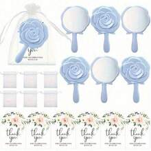 30 sztuk/opakowanie Zestaw prezentowy dla Panny Młodej - Lustro plastikowe z wzorem róż, kartka z podziękowaniami i woreczek z organzy - idealne na upominki weselne i prezenty dla druhen