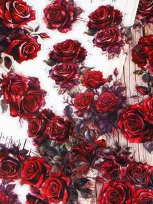 YANJI 30pcs/Pack Vintage Rose Flower Stickers, Creative Aesthetic Decor Stickers, Holiday Gift, DIY Scrapbooking Materials, Personalized Sticker For School Supplies,School Supplies,Back To School - Black - View 7