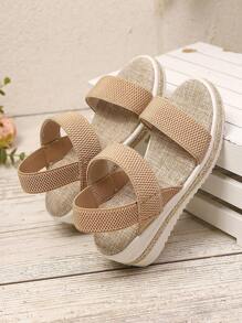 Girls' Simple Solid Color Elastic Comfortable Thick Sole Summer Sandals, Rope Platform Thick Bottom Sandals (Run Small)