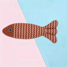 适合室内成年猫的三色猫鱼玩具，柔软亚麻猫咀嚼玩具，小猫出牙玩具，互动猫玩具（红色、黄色、灰色）