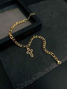 1pc Minimalist Hollow Cross Pendant Stainless Steel Chain Bracelet, Gift For Men Daily Wear