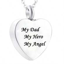 Heart Cremation Jewelry Urn Necklace For Ashes Stainless Steel Memorial Pendant -My Dad My Hero My Angel For Grandpa Grandma Dad Mom Uncle Aunt Brother Sister Daughter Son