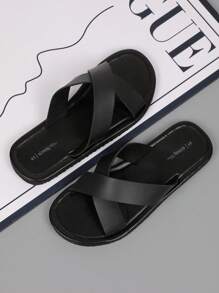 Men's Lightweight Flip Flops, Summer Fashionable Casual Outdoor Criss-Cross Sandals, Comfortable Smooth Black Toe Ring Slippers