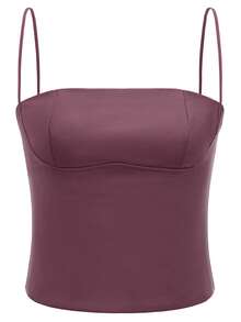 Women's Summer Fitted Cami Tops Solid Color Sleeveless Backless Cropped Going Out Tops - 酒紅色 - 查看 1