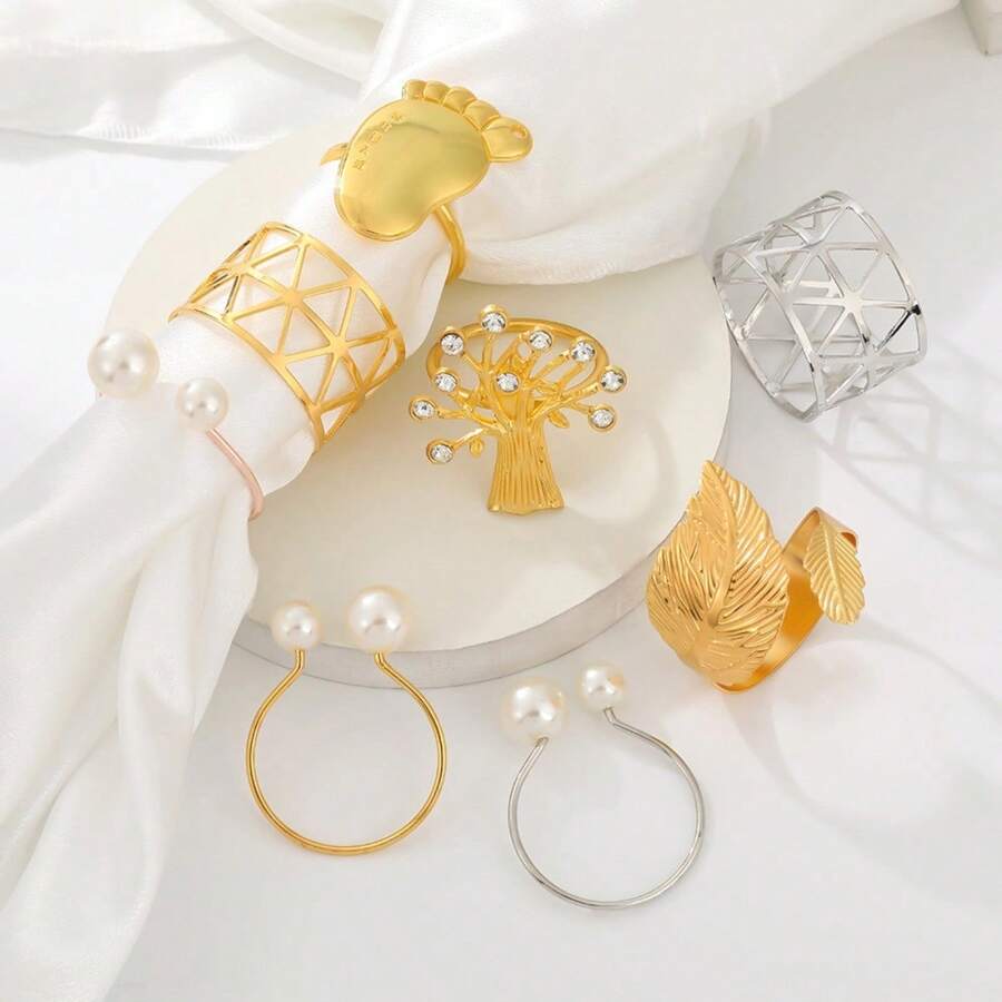 1 Set goldene Serviettenringe und -halter, hohle Serviettenklammern aus Metall, elegante Dekoration für Familientreffen, Küchentisch, Abendessen, Picknick, Hochzeit, Party, Osterevent