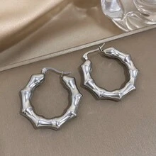 1 对竹制镂空环形耳环不锈钢耳环女士粗环形耳环适合日常派对珠宝圣诞节生日礼物 - 彩色 - 查看 9