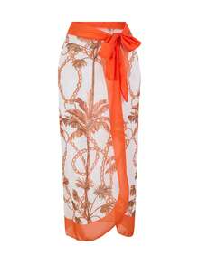 夏季沙滩度假女士时尚性感连体荷叶边泳衣配纱笼裙套装欧美风格保守遮瑕