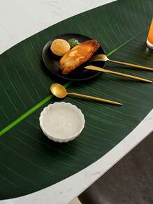 1 pieza Camino de mesa de hoja de plátano verde, adecuado para la decoración de la mesa de comedor de playa en días festivos, mantel impermeable con hojas verdes, tapete para picnic y camping, decoración central de la mesa de comedor, individual antideslizante y con aislamiento térmico, aplicable para decoración de mesa de boda, fiesta, celebración de cumpleaños