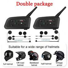 1/2 Pcs V6 Plus Motorcycle Helmet Bluetooth Intercom, 1200m Waterproof Motorcycle Bluetooth Intercom, 6 Rider Intercom Group Networking For Two People