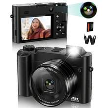 4K 数码相机，64MP 后置和前置摄像头，用于摄影和视频，3 英寸自拍翻转视频博客相机，配备超亮闪光灯、自动对焦防抖、16 倍变焦 - 相機+記憶卡 - 查看 2