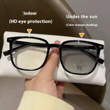 1pc Premium Color-Changing Black Frame Glasses , Transition From Black To Grey To Brown, Stylish Fashion Glasses Suitable For Sun Protection, Office, Computer Use, No-Makeup Face Wear For Summer Beach Vacation,Outdoor,Travel