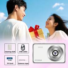 Cámara digital FETANA R2, blanca, 1080p, con cámaras delantera y trasera, enfoque automático, 48Mp, zoom digital 16X, cámara para videoblogs - R2 blanco+16G - Ver 7