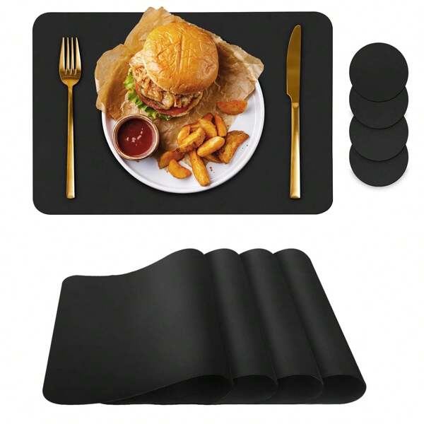 4pcs/8pcs Double-Sided Washable & Wipeable Placemats, Heat Resistant For Dining Table Decoration, Suitable For Restaurant, Kitchen, Home, Party Events