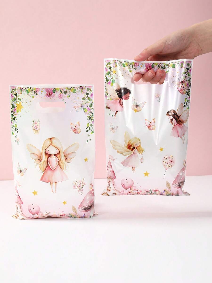 10 件粉色花仙子主题礼品袋，仙子独角兽风格储物袋，礼品包装用品，适用于派对装饰、生日装饰、婴儿淋浴装饰、性别揭示装饰、家居装饰、房间装饰、餐桌装饰、生日礼物、派对回礼、礼品包装用品