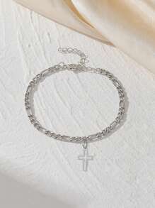 1pc Minimalist Hollow Cross Pendant Stainless Steel Chain Bracelet, Gift For Men Daily Wear