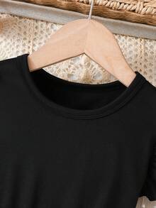 适合年轻女孩的优雅夏装，包括圆领豹纹无袖连衣裙和蝴蝶结腰带连体连衣裙 - 黑色 - 查看 3