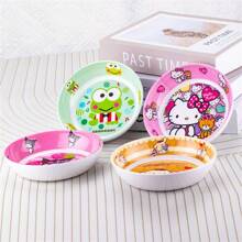 Sanrio (Authorized) Sanrio 1pc Sanrio Cartoon Multi Functional Dining Table Bone Slag Plate Cute Home Plate Round Cake Snack Plate Small Vegetable Plate Canteen Bone Slag Plate, Suitable For Various Scenarios, Very High Beauty Plate, Suitable For Various Festival Gifts And Party Gifts,School Supplies