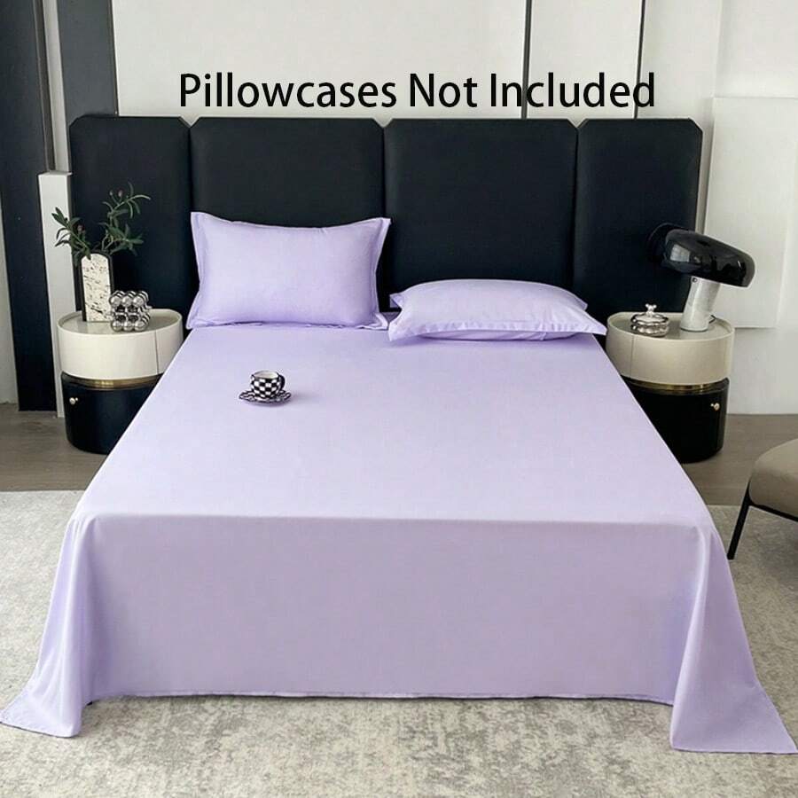 1pc Solid Color Breathable Bedsheet, Simple Style Single Bed Sheet For Kids & Teens, Bedroom Bedding - A - View 1