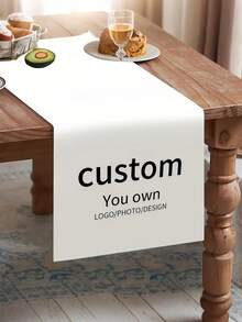 1pc Customized Logo & Photo Table Runner, Suitable For Weddings, Birthdays, Anniversaries And Various Events, Reusable, Indoor & Outdoor, Fits Occasions Like Holiday Parties, Kitchen And Dining Room Decor