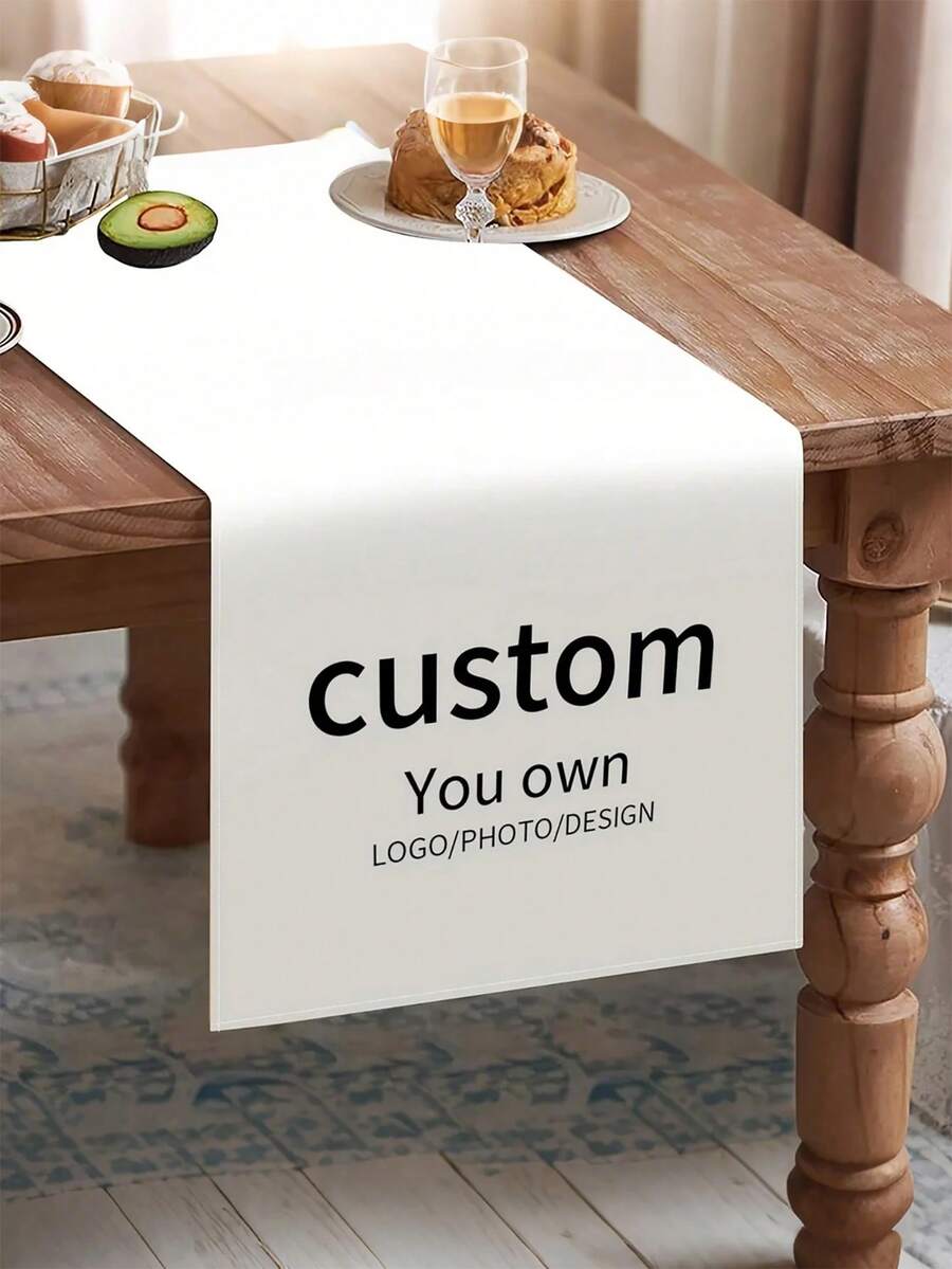 1pc Customized Logo & Photo Table Runner, Suitable For Weddings, Birthdays, Anniversaries And Various Events, Reusable, Indoor & Outdoor, Fits Occasions Like Holiday Parties, Kitchen And Dining Room Decor