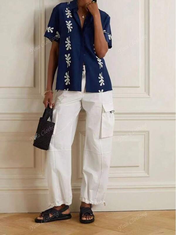 Women's Fashionable Colorblock Short Sleeve Shirt, Suitable For Summer